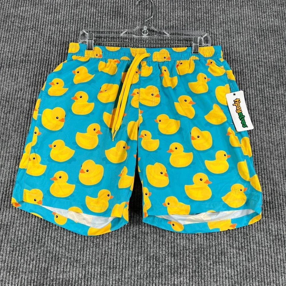 Tipsy Elves Swim Shorts Trunks Mens Large‎ Rubber Ducks Geometric Beach Pool New